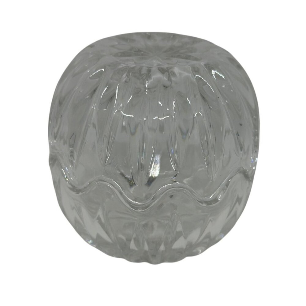 Vintage Cut Glass Covered Candy Dish Clear Crystal Round Trinket Box with Lid